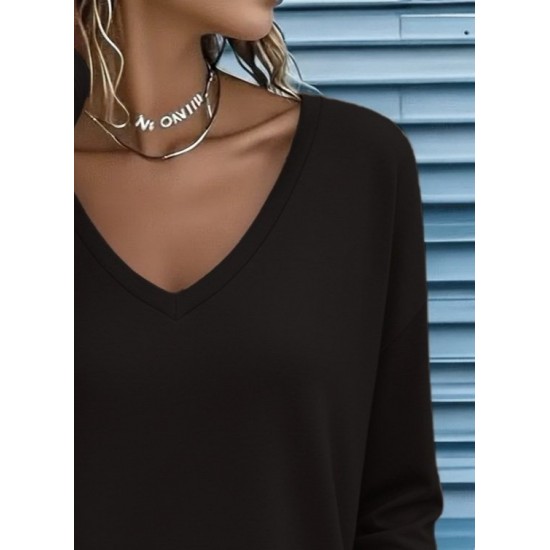 Kadın Uzun Kollu V Yakalı Viskon Iki Iplik Bluz , 29071