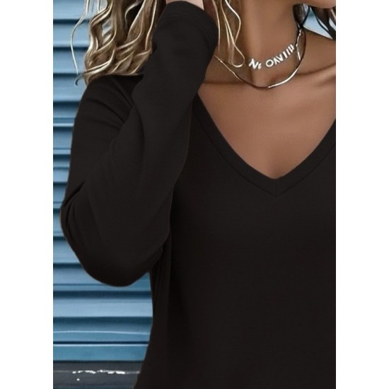 Kadın Uzun Kollu V Yakalı Viskon Iki Iplik Bluz , 29071