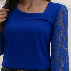 Kadın Uzun Kollu Asimetrik Yakalı Dantelli Ithal Krep Bluz , 29054 Kadın Uzun Kollu Asimetrik Yakalı Dantelli Ithal Krep Bluz , 29054