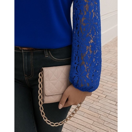 Kadın Uzun Kollu Asimetrik Yakalı Dantelli Ithal Krep Bluz , 29054 Kadın Uzun Kollu Asimetrik Yakalı Dantelli Ithal Krep Bluz , 29054