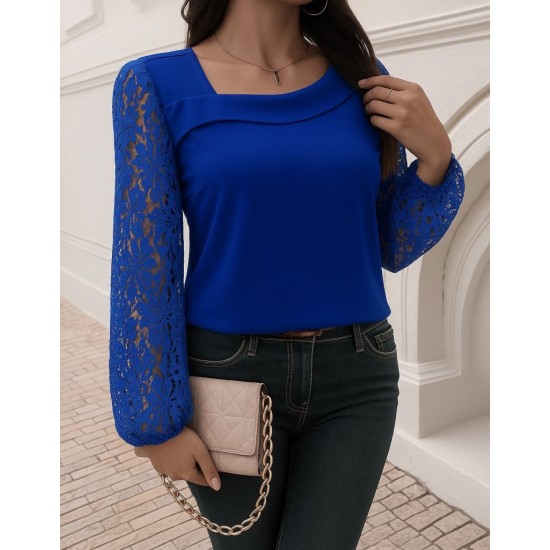 Kadın Uzun Kollu Asimetrik Yakalı Dantelli Ithal Krep Bluz , 29054 Kadın Uzun Kollu Asimetrik Yakalı Dantelli Ithal Krep Bluz , 29054