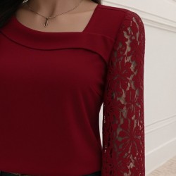 Kadın Uzun Kollu Asimetrik Yakalı Dantelli Ithal Krep Bluz , 29053 Kadın Uzun Kollu Asimetrik Yakalı Dantelli Ithal Krep Bluz , 29053