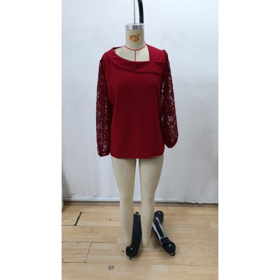 Kadın Uzun Kollu Asimetrik Yakalı Dantelli Ithal Krep Bluz , 29053 Kadın Uzun Kollu Asimetrik Yakalı Dantelli Ithal Krep Bluz , 29053