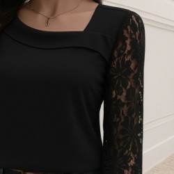 Kadın Uzun Kollu Asimetrik Yakalı Dantelli Ithal Krep Bluz , 29052 Kadın Uzun Kollu Asimetrik Yakalı Dantelli Ithal Krep Bluz , 29052