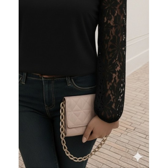 Kadın Uzun Kollu Asimetrik Yakalı Dantelli Ithal Krep Bluz , 29052 Kadın Uzun Kollu Asimetrik Yakalı Dantelli Ithal Krep Bluz , 29052