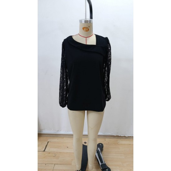 Kadın Uzun Kollu Asimetrik Yakalı Dantelli Ithal Krep Bluz , 29052 Kadın Uzun Kollu Asimetrik Yakalı Dantelli Ithal Krep Bluz , 29052