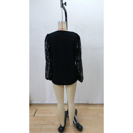 Kadın Uzun Kollu Asimetrik Yakalı Dantelli Ithal Krep Bluz , 29052 Kadın Uzun Kollu Asimetrik Yakalı Dantelli Ithal Krep Bluz , 29052