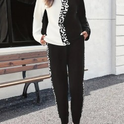 Kadın Uzun Kollu Bisiklet Yaka çift Renkli Viskon Iki Iplik Bluz Ve Pantolon Ikili Takım , 29090