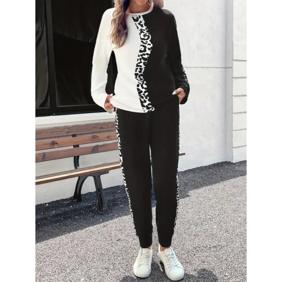 Kadın Uzun Kollu Bisiklet Yaka çift Renkli Viskon Iki Iplik Bluz Ve Pantolon Ikili Takım , 29090