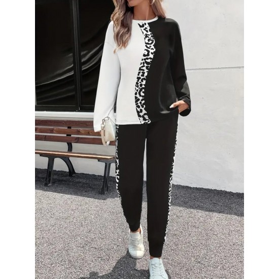 Kadın Uzun Kollu Bisiklet Yaka çift Renkli Viskon Iki Iplik Bluz Ve Pantolon Ikili Takım , 29090