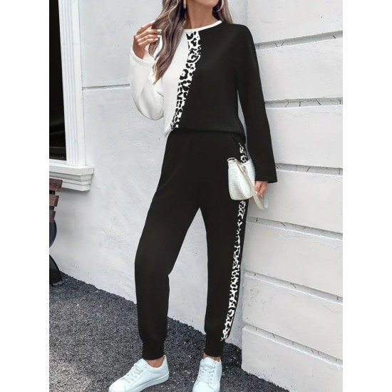 Kadın Uzun Kollu Bisiklet Yaka çift Renkli Viskon Iki Iplik Bluz Ve Pantolon Ikili Takım , 29090