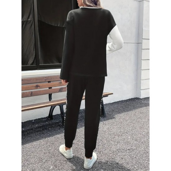 Kadın Uzun Kollu Bisiklet Yaka çift Renkli Viskon Iki Iplik Bluz Ve Pantolon Ikili Takım , 29090