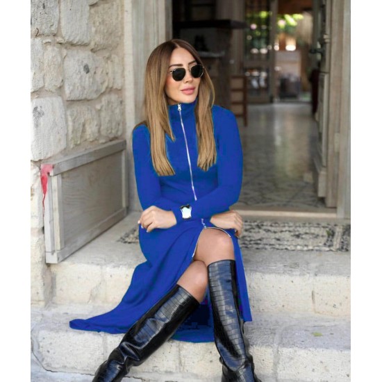 Kadın Uzun Kollu önden Fermuarlı Ithal Krep Elbise, 29086