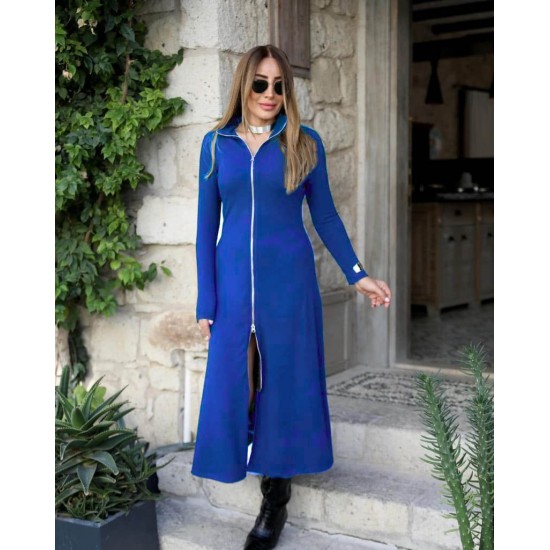 Kadın Uzun Kollu önden Fermuarlı Ithal Krep Elbise, 29086