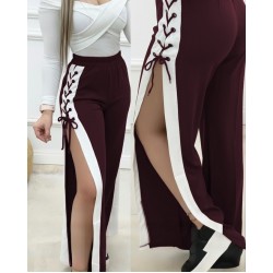 Kadın Yüksek Bel Yandan çapraz Bağcıklı Yırtmaçlı Viskon Iki Iplik Pantolon, 29083 Kadın Yüksek Bel Yandan çapraz Bağcıklı Yırtmaçlı Viskon Iki Iplik Pantolon, 29083