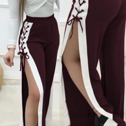 Kadın Yüksek Bel Yandan çapraz Bağcıklı Yırtmaçlı Viskon Iki Iplik Pantolon, 29083