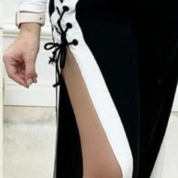 Kadın Yüksek Bel Yandan çapraz Bağcıklı Yırtmaçlı Viskon Iki Iplik Pantolon , 29081