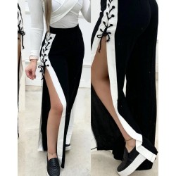 Kadın Yüksek Bel Yandan çapraz Bağcıklı Yırtmaçlı Viskon Iki Iplik Pantolon , 29081 Kadın Yüksek Bel Yandan çapraz Bağcıklı Yırtmaçlı Viskon Iki Iplik Pantolon , 29081