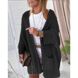 Kadın Oversize Kalıp Cep Detay Salaş Triko Hırka, 29102