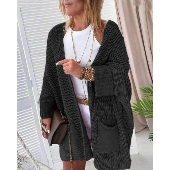 Kadın Oversize Kalıp Cep Detay Salaş Triko Hırka, 29102