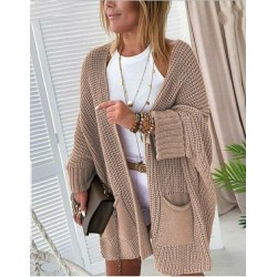 4Oversize Kalıp Cepli Salaş Triko Hırka BEJ, 29096