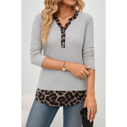 Kadın Uzun Kollu Yakadan Düğmeli Leopar Detaylı Kaşkorse Bluz , 29110
