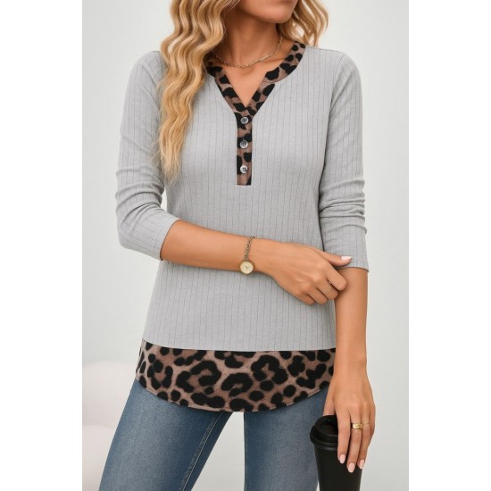 Kadın Uzun Kollu Yakadan Düğmeli Leopar Detaylı Kaşkorse Bluz , 29110 Kadın Uzun Kollu Yakadan Düğmeli Leopar Detaylı Kaşkorse Bluz , 29110