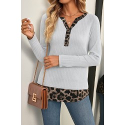 Kadın Uzun Kollu Yakadan Düğmeli Leopar Detaylı Kaşkorse Bluz , 29110 Kadın Uzun Kollu Yakadan Düğmeli Leopar Detaylı Kaşkorse Bluz , 29110