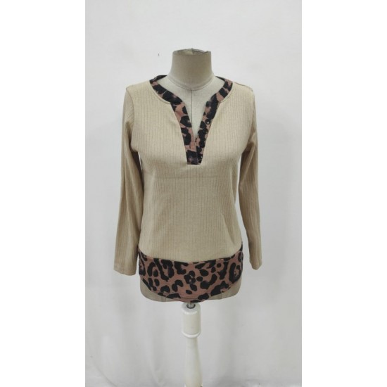 Kadın Uzun Kollu Yakadan Düğmeli Leopar Detaylı Kaşkorse Bluz , 29109 Kadın Uzun Kollu Yakadan Düğmeli Leopar Detaylı Kaşkorse Bluz , 29109