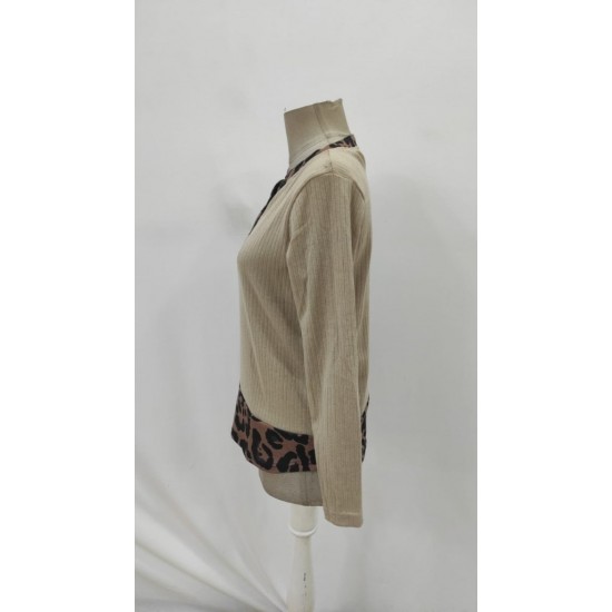 Kadın Uzun Kollu Yakadan Düğmeli Leopar Detaylı Kaşkorse Bluz , 29109 Kadın Uzun Kollu Yakadan Düğmeli Leopar Detaylı Kaşkorse Bluz , 29109