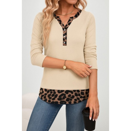 Kadın Uzun Kollu Yakadan Düğmeli Leopar Detaylı Kaşkorse Bluz , 29109 Kadın Uzun Kollu Yakadan Düğmeli Leopar Detaylı Kaşkorse Bluz , 29109