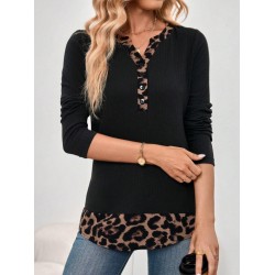 Kadın Uzun Kollu Yakadan Düğmeli Leopar Detaylı Kaşkorse Bluz , 29108
