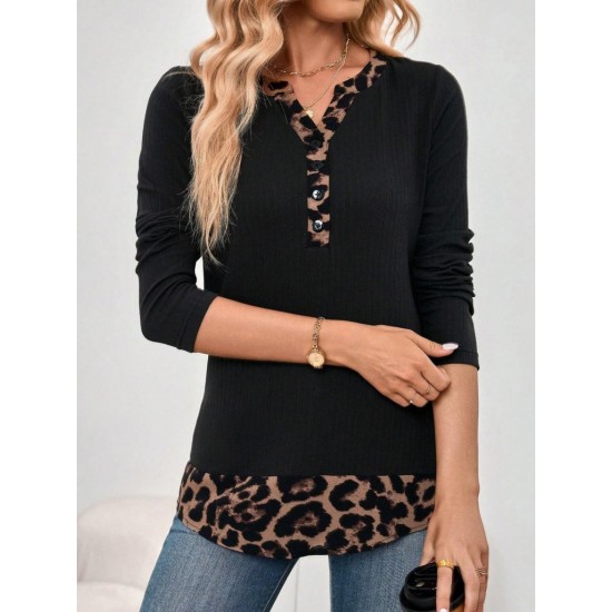 Kadın Uzun Kollu Yakadan Düğmeli Leopar Detaylı Kaşkorse Bluz , 29108 Kadın Uzun Kollu Yakadan Düğmeli Leopar Detaylı Kaşkorse Bluz , 29108