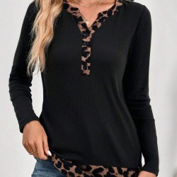 Kadın Uzun Kollu Yakadan Düğmeli Leopar Detaylı Kaşkorse Bluz , 29108 Kadın Uzun Kollu Yakadan Düğmeli Leopar Detaylı Kaşkorse Bluz , 29108