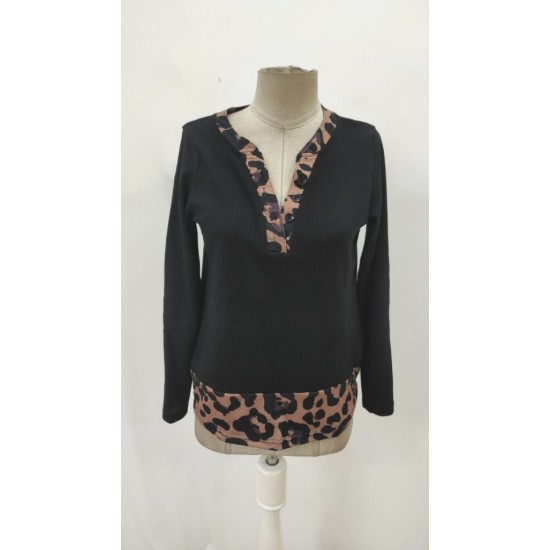 Kadın Uzun Kollu Yakadan Düğmeli Leopar Detaylı Kaşkorse Bluz , 29108 Kadın Uzun Kollu Yakadan Düğmeli Leopar Detaylı Kaşkorse Bluz , 29108