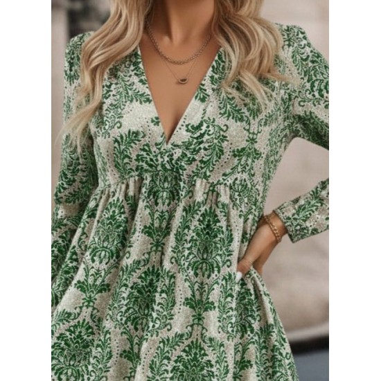 Kadın Uzun Kollu V Yakalı Fırfırlı Mini Süprem Elbise , 29130