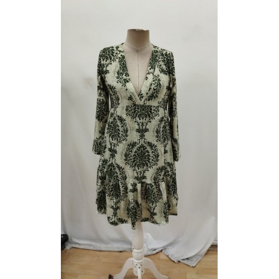 Kadın Uzun Kollu V Yakalı Fırfırlı Mini Süprem Elbise , 29130