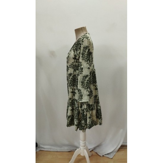 Kadın Uzun Kollu V Yakalı Fırfırlı Mini Süprem Elbise , 29130