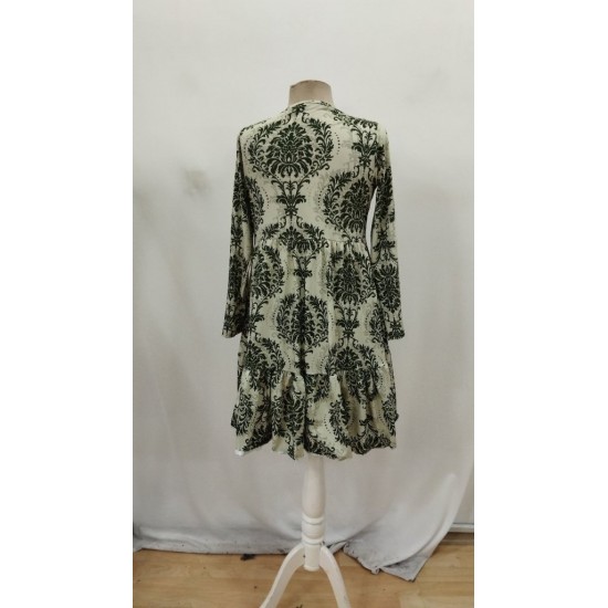 Kadın Uzun Kollu V Yakalı Fırfırlı Mini Süprem Elbise , 29130