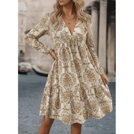 Kadın Uzun Kollu V Yakalı Fırfırlı Mini Süprem Elbise , 29129