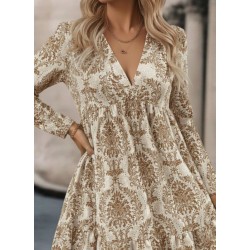 Kadın Uzun Kollu V Yakalı Fırfırlı Mini Süprem Elbise , 29129 Kadın Uzun Kollu V Yakalı Fırfırlı Mini Süprem Elbise , 29129