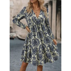 Kadın Uzun Kollu V Yakalı Fırfırlı Mini Süprem Elbise , 29128