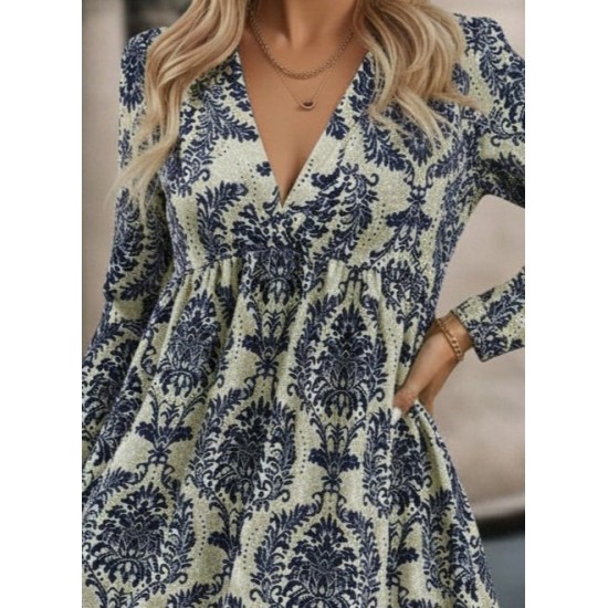 Kadın Uzun Kollu V Yakalı Fırfırlı Mini Süprem Elbise , 29128 Kadın Uzun Kollu V Yakalı Fırfırlı Mini Süprem Elbise , 29128