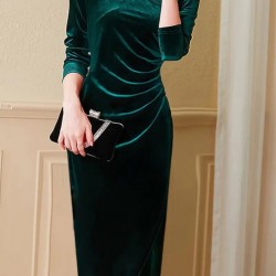 Kadın Uzun Kollu Kruvaze Yakalı Yandan Büzgülü önden çapraz Detaylı Midi Kadife Elbise , 29119 Kadın Uzun Kollu Kruvaze Yakalı Yandan Büzgülü önden çapraz Detaylı Midi Kadife Elbise , 29119