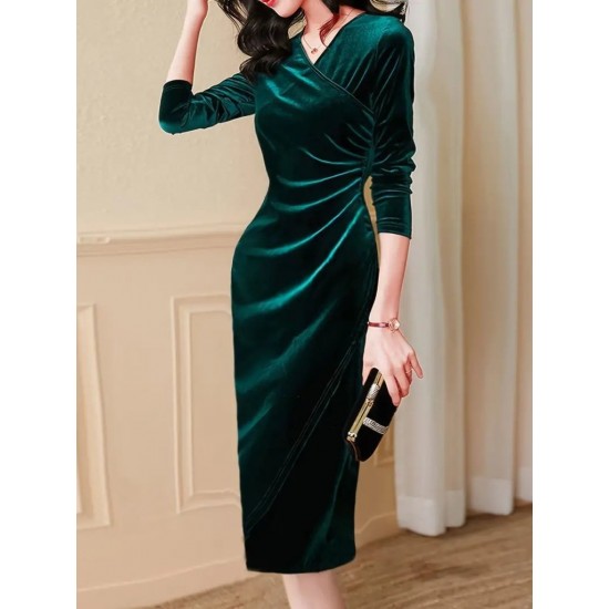 Kadın Uzun Kollu Kruvaze Yakalı Yandan Büzgülü önden çapraz Detaylı Midi Kadife Elbise , 29119 Kadın Uzun Kollu Kruvaze Yakalı Yandan Büzgülü önden çapraz Detaylı Midi Kadife Elbise , 29119