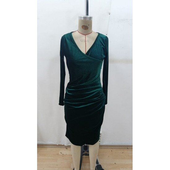 Kadın Uzun Kollu Kruvaze Yakalı Yandan Büzgülü önden çapraz Detaylı Midi Kadife Elbise , 29119 Kadın Uzun Kollu Kruvaze Yakalı Yandan Büzgülü önden çapraz Detaylı Midi Kadife Elbise , 29119