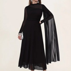 Kadın Uzun Kollu Yarı Balıkçı Yaka Tül Detaylı Uzun Sandy Elbise , 29116 Kadın Uzun Kollu Yarı Balıkçı Yaka Tül Detaylı Uzun Sandy Elbise , 29116