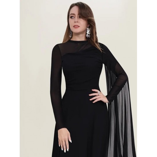 Kadın Uzun Kollu Yarı Balıkçı Yaka Tül Detaylı Uzun Sandy Elbise , 29116 Kadın Uzun Kollu Yarı Balıkçı Yaka Tül Detaylı Uzun Sandy Elbise , 29116