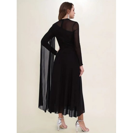 Kadın Uzun Kollu Yarı Balıkçı Yaka Tül Detaylı Uzun Sandy Elbise , 29116 Kadın Uzun Kollu Yarı Balıkçı Yaka Tül Detaylı Uzun Sandy Elbise , 29116