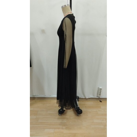 Kadın Uzun Kollu Yarı Balıkçı Yaka Tül Detaylı Uzun Sandy Elbise , 29116 Kadın Uzun Kollu Yarı Balıkçı Yaka Tül Detaylı Uzun Sandy Elbise , 29116